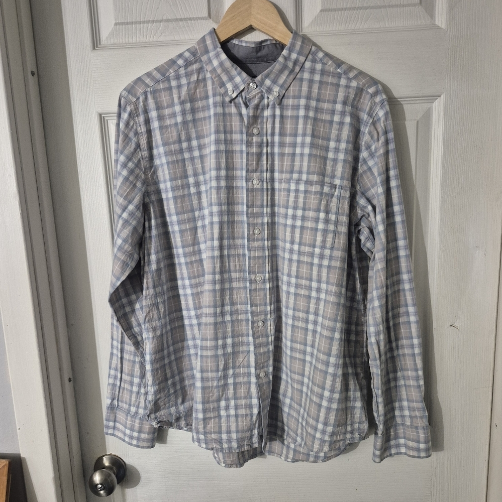 Men's George Classic Fit Blue Plaid Shirt Sz L (42-44)